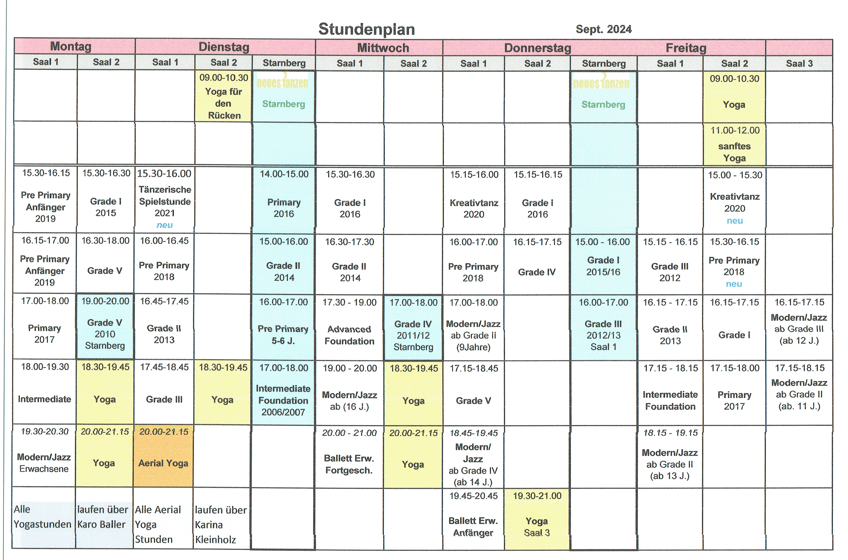 Ballettzentrum Taufkirchen - Stundenplan: September 2024